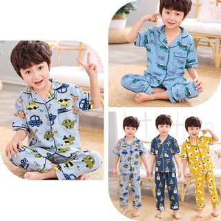 Button Down Kids Sleepwear Terno Sets for Boys