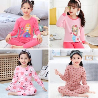 Kids and Teens Cotton Pajama Long Sleeve Sets for Girls Mermaid Strawberry Unicorn